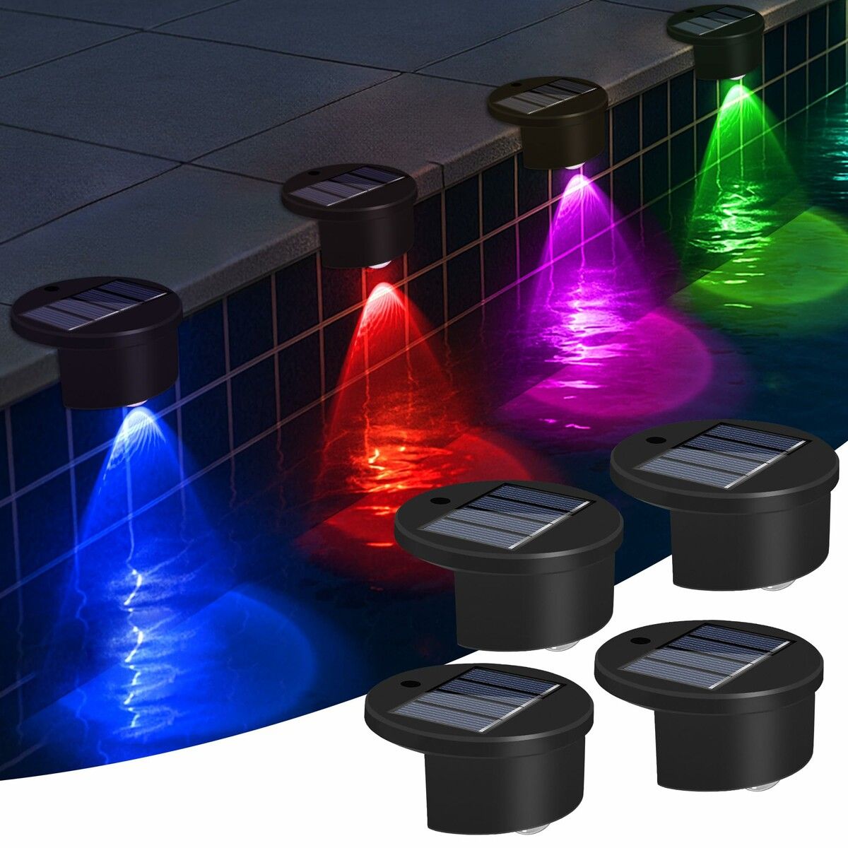 Solar Above Ground Pool Lights,4 Pack Waterproof Swimming Pool Side Light,Outdoor Wireless Inground Pool Lighting,LED Lights for Around Pool