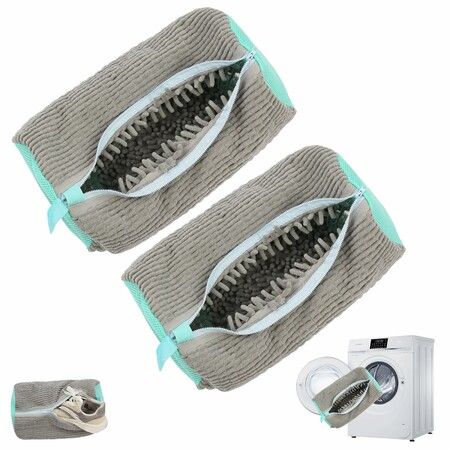 2 Pc Portable Reusable Laundry Shoe Bags for Washing Machine and Dryer, Shoe Cleaning Bag for All Types and Sizes Color Grey