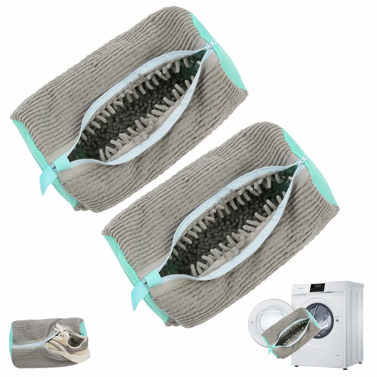 2 Pc Portable Reusable Laundry Shoe Bags for Washing Machine and Dryer, Shoe Cleaning Bag for All Types and Sizes Color Grey