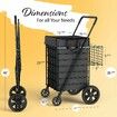 Shopping Cart Waterproof Basket Liner & 360° Swivel Wheels,Foldable Collapsible & Lightweight Perfect for Groceries Laundry Utility Cart,Black