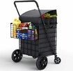 Shopping Cart Waterproof Basket Liner & 360° Swivel Wheels,Foldable Collapsible & Lightweight Perfect for Groceries Laundry Utility Cart,Black