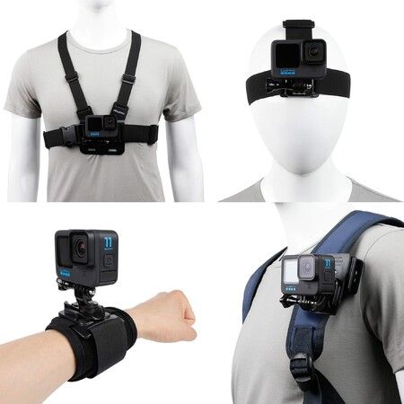 GoPro Accessories Set 17 in 1 Quick Release Head Strap Mount Chest Harness Backpack Clip 360 Rotating Wrist Strap Shoulder STRAP Christmas Gift