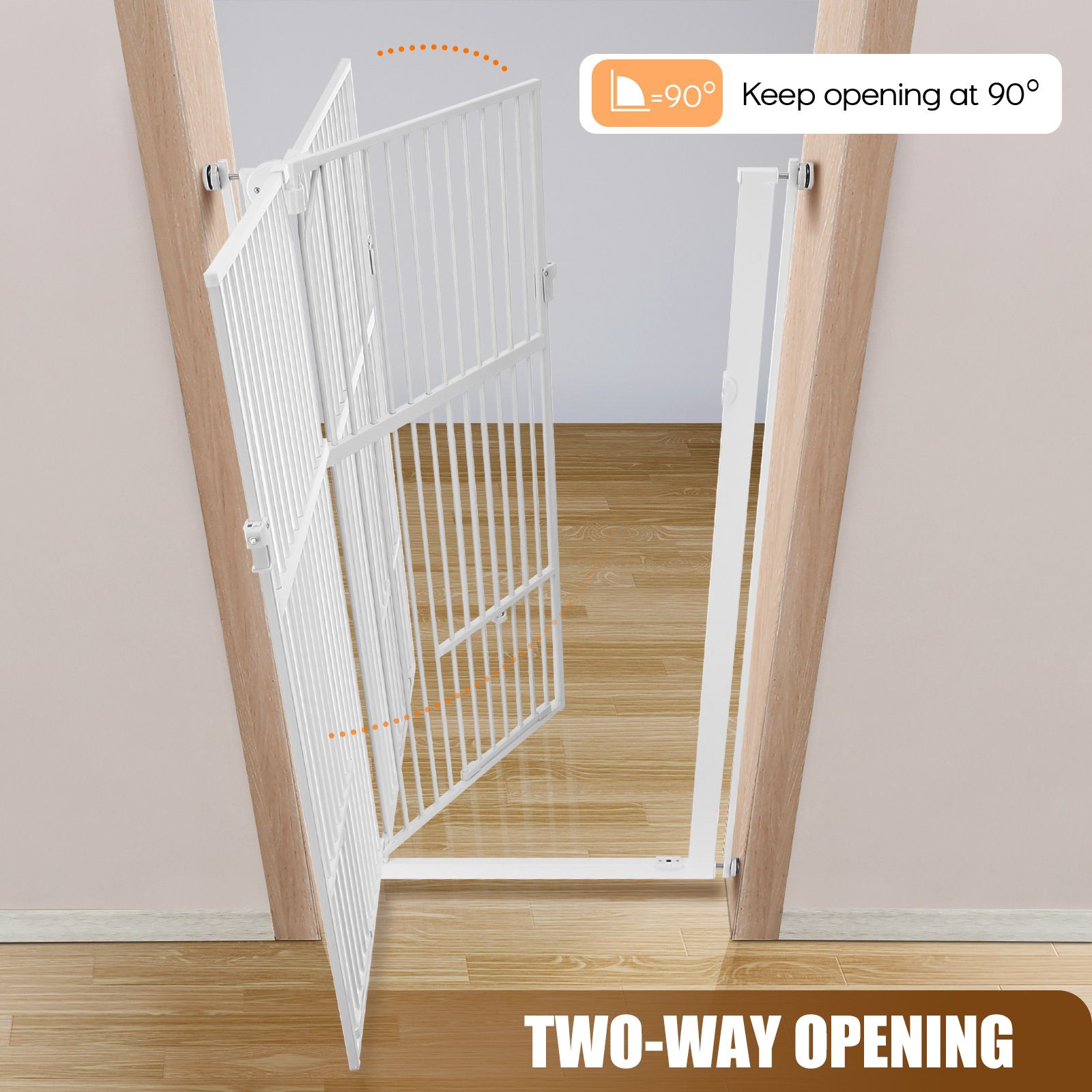 Safety Gate Pet Dog Cat Security Extra Tall Retractable Fence Enclosure Guard Kitchen Doorway Stairs Barrier with Walk Through Door 75 to 105cm White