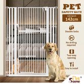 Safety Gate Pet Dog Cat Security Extra Tall Retractable Fence Enclosure Guard Kitchen Doorway Stairs Barrier with Walk Through Door 75 to 105cm White
