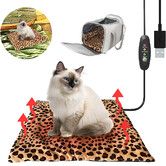 USB Heating Warmer Pad Bed for Cat, Small Dog and Pet, Safe 5V2A Power Bank Battery Operated for Indoor and Outdoor Use, 37 X 47 X 2 cm, Leopard