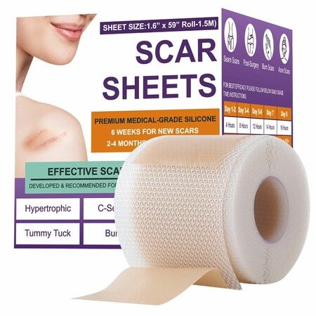 Silicone Scar Sheets 4 x 150cm, Silicone Scar Tape For Surgical, C-Section, Tummy Tuck, Keloid Scars, Keloid Bump Removal