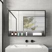 Bathroom Mirror Cabinet Medicine Shaving Vanity Shaver Cupboard Toilet Wall Storage Organiser Shelves Furniture with LED Lights Doors Black 90x13x75cm