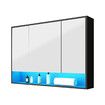 Bathroom Mirror Cabinet Medicine Shaving Vanity Shaver Cupboard Toilet Wall Storage Organiser Shelves Furniture with LED Lights Doors Black 90x13x75cm