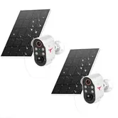 2Pcs Wireless Security Camera with Solar Panel Outdoor 2.4G WiFi Colour Night Vision PIR Motion Detection Home Surveillance, White