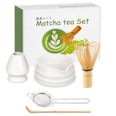 Matcha Set With Bowl,Matcha Sifter,Matcha Whisk Holder - The Perfect Matcha Kit for Tea (5PCS)