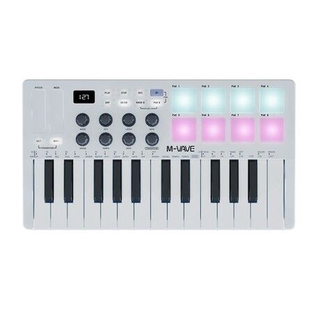 25 Key USB MIDI Keyboard Controller with 8 Backlit Pads,Professional Semi-Weighted Dynamic Bluetooth Keyboard,8 Knobs For Music Production