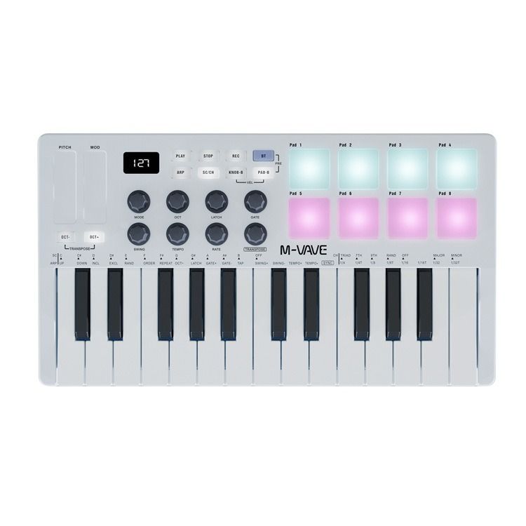 25 Key USB MIDI Keyboard Controller with 8 Backlit Pads,Professional Semi-Weighted Dynamic Bluetooth Keyboard,8 Knobs For Music Production