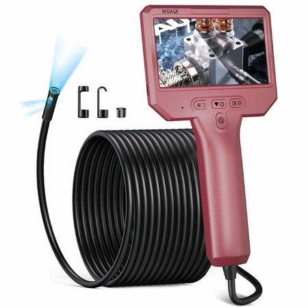 Dual Lens Borescope Camera with Light 1920P HD Endoscope Inspection Camera IP67 Waterproof Scope Cam with 4.3 Inch IPS Screen Flexible Plumbing Snake Cam