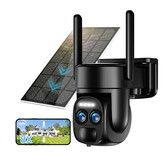 4K Solar Security Cameras Wireless Outdoor,WiFi PTZ Camera Battery Powered 360 Degree View Security Systems with Night Vision,Spotlight Siren,PIR Sensor