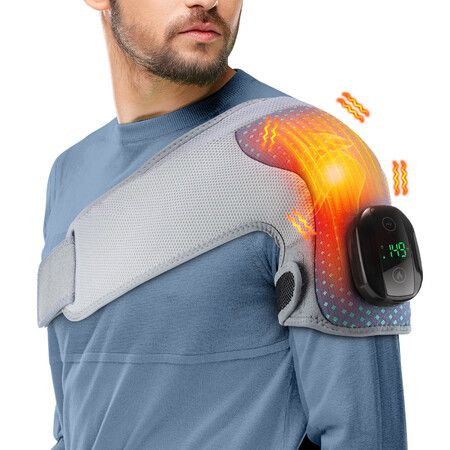 Heated Shoulder Brace Wrap, Cordless Shoulder Heating Pad with Massage, 3 Vibration Settings and 5 Levels Heating, Shoulder Massager for Office Relax