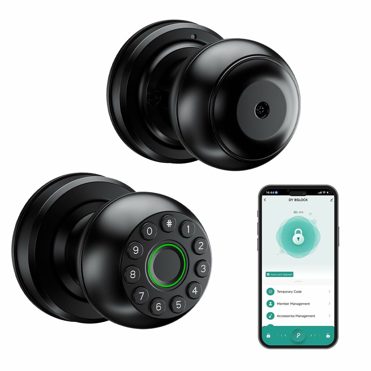 Bluetooth Key Fingerprint Password Lock Remote Unlock Smart Door Lock Home Bedroom Door Handle Keyless   COL Black Door Knob Office Quick Installation