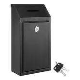Metal Donation Cash Box Collection Safe Suggestion Box with Lock Wall Mounted Mailbox Delivery Ballot Container, 14.5 x 7.5 x 26 cm, Black