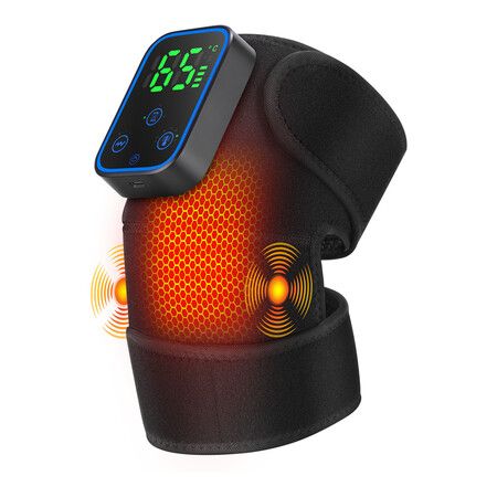 Knee Massager with Vibration,Cordless Heat Massage Knee Brace with 3-Level Timer,Large LCD Display Heating Pad Thermal Wrap