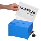 Suggestion Box with Slot and Lock, Acrylic Donation Box for Fundraising, Drawing Box for Raffle, 14 x 12.5 x 18CM voting box, Blue