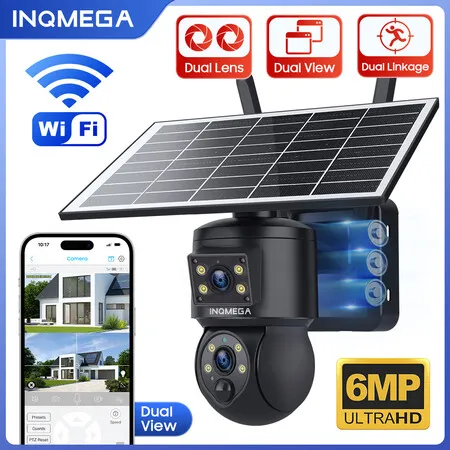 6MP HD Dual Lens Solar Battery Camera with WiFi, Wide Angle Panoramic PTZ Wireless Outdoor Camera PIR Human Detection