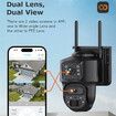 6MP Wireless Solar Camera Dual Lens PTZ Outdoor Security Floodlight Cam with WiFi Night Vision Alarm Linkage Human Tracking,Black