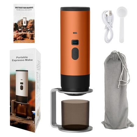 3-in-1 Portable Electric Espresso Machine,Coffee Maker with LED Display and Type-C,Automatic Heating Coffee Maker for Travel,Office and Car,Orange