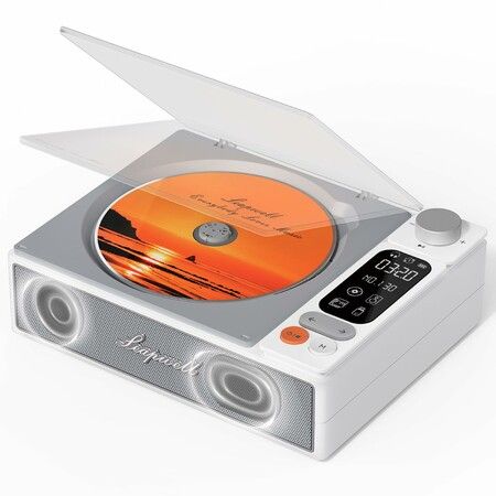 CD Player Portable Bluetooth Desktop CD Players for Home with Speakers Rechargeable Small Retro CD Player with LCD Screen Optical USB White