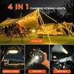 Camping String Lights, Outdoor String Lights 10 meters with 5 Lighting Modes, 2 in 1 Waterproof Portable Stowable Camping Lights