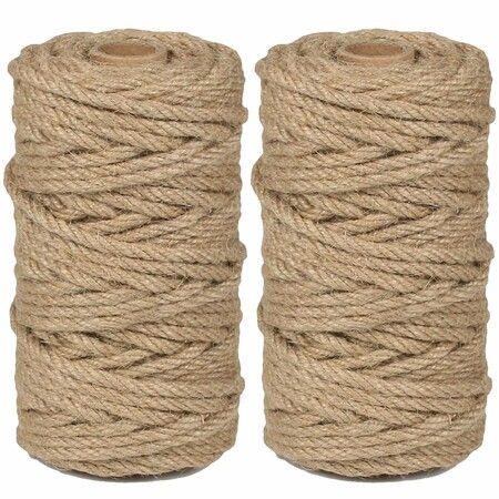 2Pack 4mm Natural Jute Twine String 100M Long Twine String for Crafting Gardening Gift Wrapping Macrame DIY Home Decor