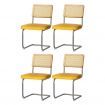 Artiss Dining Chairs Set of 4 Velvet Rattan Cantilever Yellow