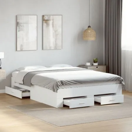 Bed Frame with Drawers without Mattress White 135x190 cm