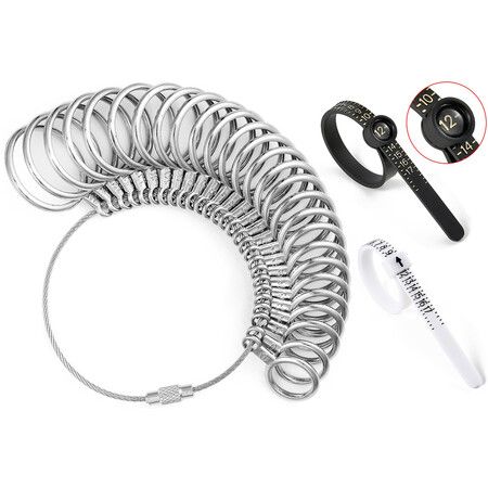 Ring Sizer Measuring Tool Kit,27 PCS Stainless Steel Measuring Ring Tool,Ring Size 0-13 with Half Size,2 PCS Reusable Finger Size Tape with Magnified Glass