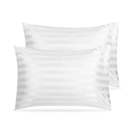 Satin Pillowcase Set of 2 Silk Pillow Cases For Hair and Skin Striped Rectangular Pillowcase 2 Pack with Envelope Closure (51*76cm White)