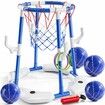 Pool Basketball Hoop,2-in-1 Floating Pool Toys Ring Game with 4 Balls and Pump,Outdoor Swimming Pool Basketball Games Water Play Toy Age 3+ (Blue)