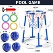Pool Basketball Hoop,2-in-1 Floating Pool Toys Ring Game with 4 Balls and Pump,Outdoor Swimming Pool Basketball Games Water Play Toy Age 3+ (Blue)