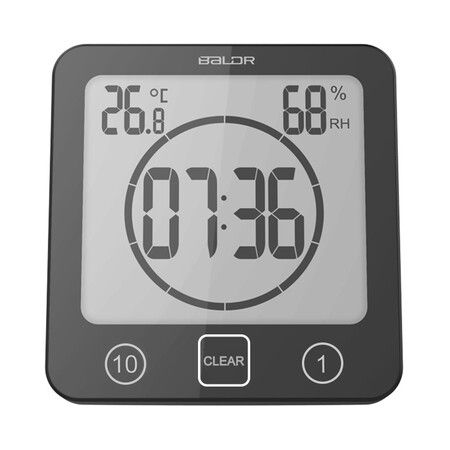 Black 1/10 Minute Countdown Waterproof Bathroom Wall Clock Thermometer Hygrometer Suction Cup Kitchen Timer
