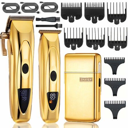 Hair Clippers for Men Professional Hair Trimmer Cordless Foil Shavers for Men Set,Rechargeable Barber Clippers Cutting Kit Beard Shaver(Gold)