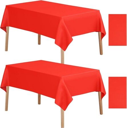 Red Plastic Table Cloth Rectangle Table 4 Pack,2.7m × 1.3m Tablecloth for 1.8m Tables,Table Cloth for Disposable Use,Table Cover