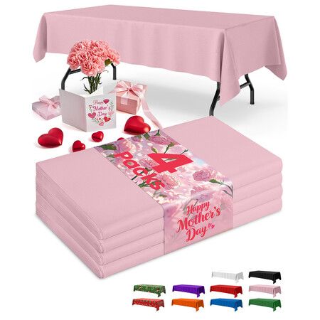 Pink Plastic Table Cloth Rectangle Table 4 Pack,2.7m × 1.3m Tablecloth for 1.8m Tables,Table Cloth for Disposable Use,Table Cover