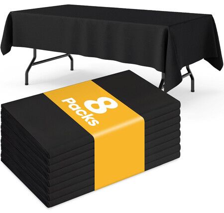 Black Plastic Table Cloth Rectangle Table 8 Pack,2.7m × 1.3m Tablecloth for 1.8m Tables,Table Cloth for Disposable Use,Table Cover
