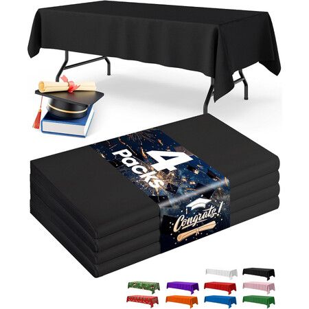 Black Plastic Table Cloth Rectangle Table 4 Pack,2.7m × 1.3m Tablecloth for 1.8m Tables,Table Cloth for Disposable Use,Table Cover