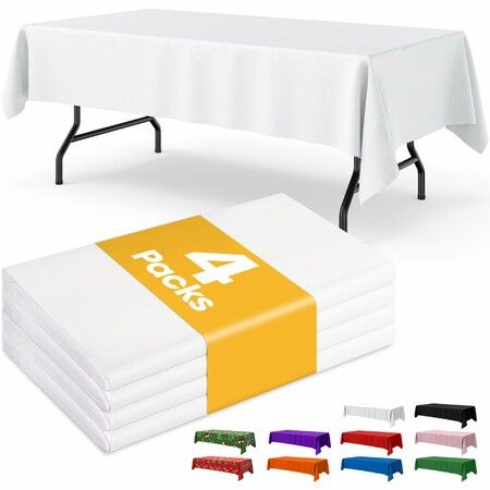 White Plastic Table Cloth Rectangle Table 4 Pack,2.7m × 1.3m Tablecloth for 1.8m Tables,Table Cloth for Disposable Use,Table Cover