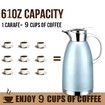 1.8L Thermal Carafe, Insulated Stainless Steel Dispenser for Coffee, Tea, Hot Water, Keep 12 Hours Hot or 24 Hours Cold, Blue