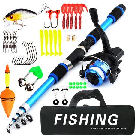 1.8M Telescopic Fishing Rod and Spinning Reel Combo,Kids Fishing Tackle Kit with Lures,Hooks,Line,Carrier Bag For Saltwater and Freshwater Fishing