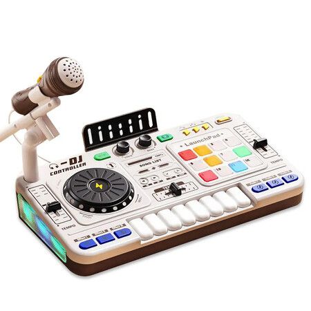 DJ Mixer Toys for Kids, Electronic Musical DJ Toys with Lights and Songs, Sound Effects with Microphone, Birthday Gifts for Boys Girls, White