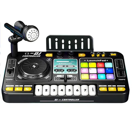 DJ Mixer Toys for Kids, Electronic Musical DJ Toys with Lights and Songs, Sound Effects with Microphone, Birthday Gifts for Boys Girls, Black