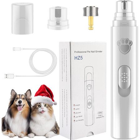 Dog Nail Grinder, Rechargeable Dog Nail Trimmers for Large Medium Small Dogs, Electric Pet Paws Grooming, Quiet Puppy Grooming Tool, White