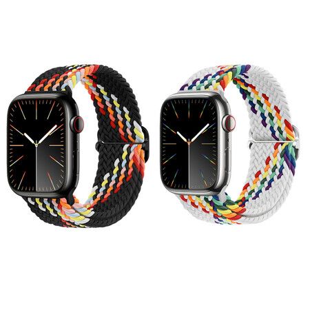 2 Pack Black And White 38mm/40mm/41mm/42mm universal Braided Nylon Watch Bands Upgrade Adjustable Buckle Stretchy Loop Band Width 22mm Not Included Watch
