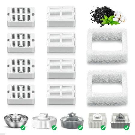 Wave and Cup Cake Porcelain Cat Fountain Filter 8 Carbon Filters 2 Foam Filters Ceramic Pet Fountain Water Dispenser Dog Replacement Filters