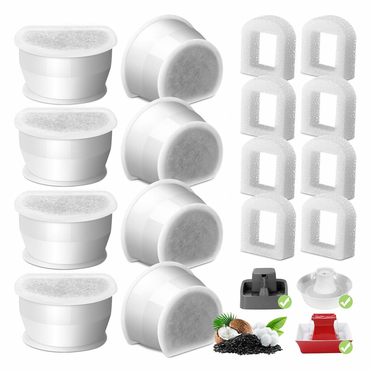 6 Pack Cat Fountain Replacement Carbon Filters,6 Pcs Replacement Foam for Ceramic and Stainless Steel Pet Fountains Automatic Water Bowl Filters
